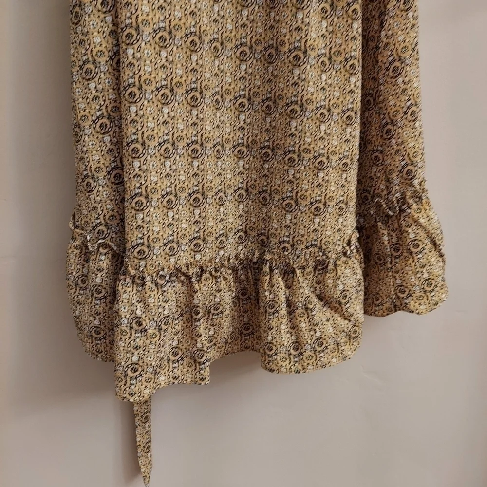 MAX STUDIO Ruffled Hi/Lo Yellow Floral Crepe Wrap Dress - Picture 9 of 15